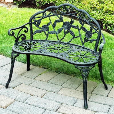 Panca da Giardino 2 Posti in Ghisa e Alluminio, Verde Antico
