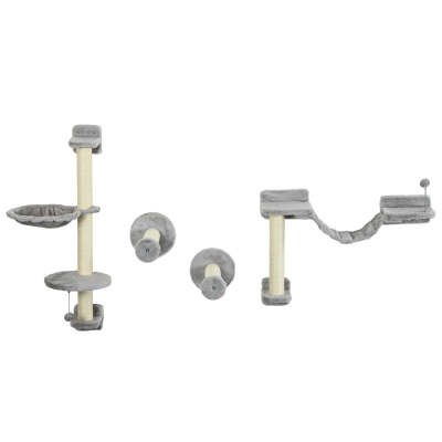 PawHut Parcours Mural Chat 4Pcs Hamac Gris