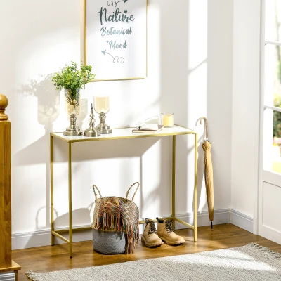 HOMCOM Modern Console Table Steel Frame White