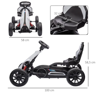 HOMCOM Kart Coche Eléctrico Infantil 12V de 3 a 8 Años Velocidad 3-5km/h y Cinturón de Seguridad 100x58x58,5cm Blanco(m-3)