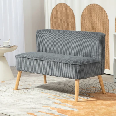 HOMCOM 2-Sitzer Polstersofa, Holz, Samtartiges Polyester, Schaumstoff, 117 x 56,5 x 77 cm, Grau