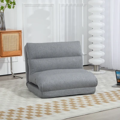 HOMCOM Fauteuil Convertible Lit Tissu Gris 70Lx41Px56H cm