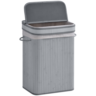 HOMCOM Wasmand, 70 L Wasverzamelaar met Deksel, Uitneembaar Binnenfutter, Wasbox voor Badkamer, 40 x 30 x 60 cm, Grijs