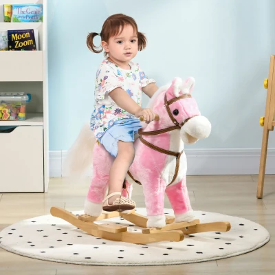 HOMCOM Wooden Rocking Horse with Music for Ages 3-6