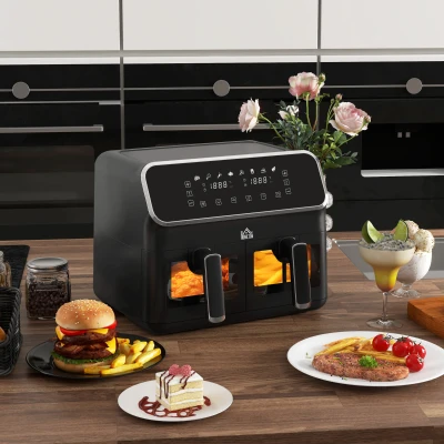 HOMCOM 8L Dual Basket Air Fryer Sync Function Black/Silver