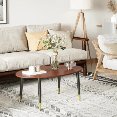 HOMCOM Table Basse Ovale Teck Foncé Multifonction