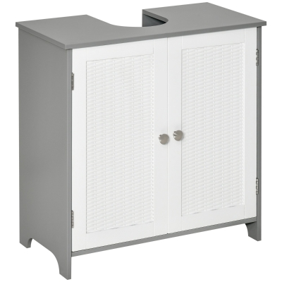 kleankin Meuble Sous Lavabo 2 Portes - 60x30x60cm Gris Blanc