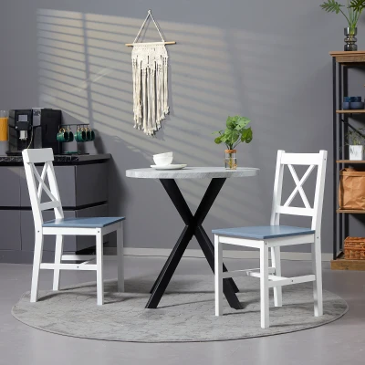 HOMCOM Dining Chairs Set of 2 Pine Wood Cross Back White