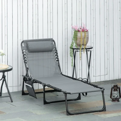 Outsunny Portable Sun Lounger Folding Chair Grey