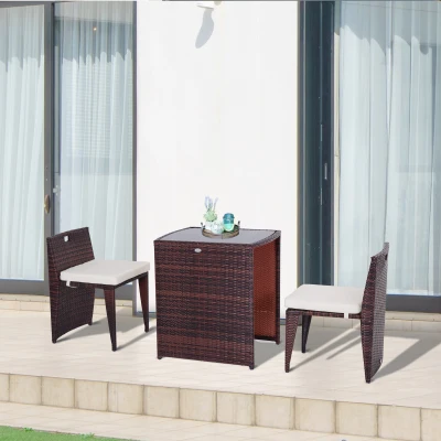 Outsunny Set Mobili da Giardino con 1 Tavolo e 2 Sedie in Rattan