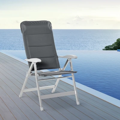 Outsunny Chaise Jardin Pliante Inclinable Alu/Oxford Gris