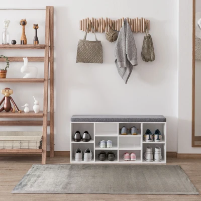 HOMCOM Panca scarpiera 104cm x 30cm x 48cm bianco e grigio