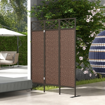Outsunny Raumteiler Paravant, Vintage-Design, 3-teilig, 148 cm x 33cm x 181 cm, Braun + Schwarz
