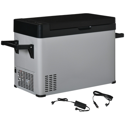 Outsunny Kühlbox Auto 50L mit LCD-Anzeige 2 Modi Kompressor Autokühlschrank mit Griffe Boot Camper Reisen 12/24V DC und 110-240V AC Grau+Schwarz