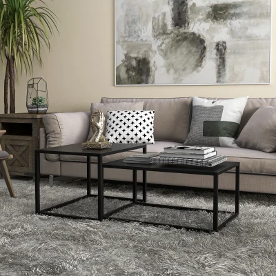 HOMCOM Tables Basses Gigognes Industrielles Acier Noir