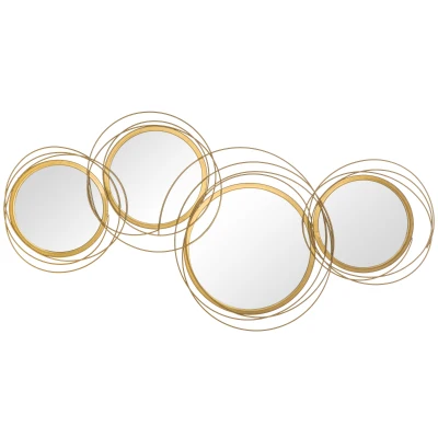 HOMCOM Decoración de Pared de Metal 3D de Espejos Redondos Adorno Metálico para Salón Dormitorio Comedor 107x56cm Dorado(m-1)