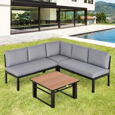 Outsunny Gartengarnitur für 4 Personen Gartenmöbel-Set mit hebbarem Couchtisch Sofa mit Kissen Outdoor Aluminium Grau