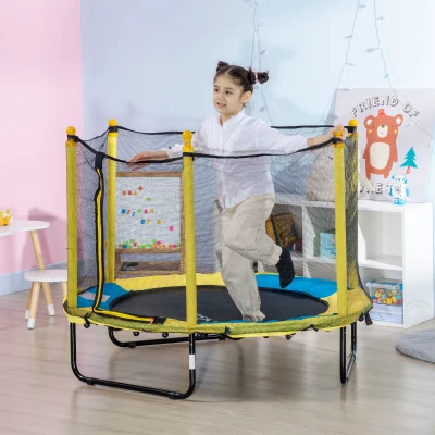 ZONEKIZ Trampolín para Niños de 3-10 Años con Red de Seguridad y 3 Patas de Acero en Forma de U Carga 50 kg Ø140x113 cm Amarillo