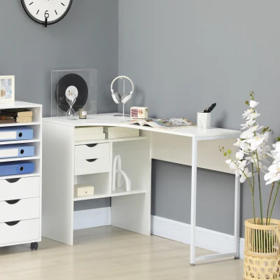 HOMCOM L Shaped Desk 120cm with 2 Drawers White