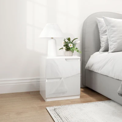 HOMCOM Comodino Moderno con 2 Cassetti in Truciolato Bianco