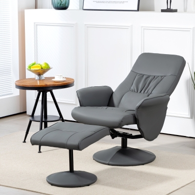 HOMCOM Swivel Recliner Chair with Ottoman High Back Grey
