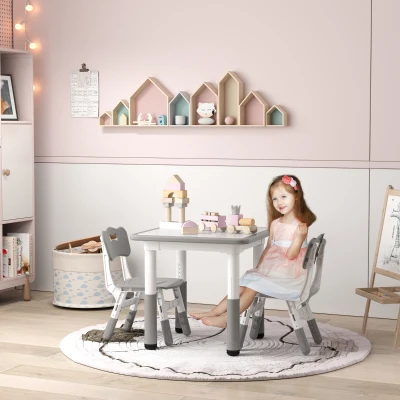 AIYAPLAY Height Adjustable Toddler Table Set 3 Pcs Grey