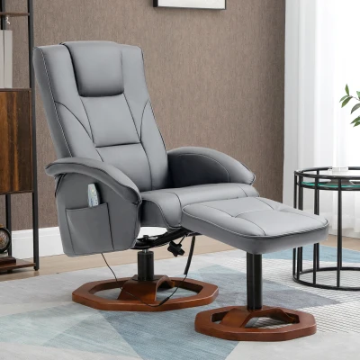 HOMCOM Massagesessel mit Hocker, Liegefunktion, Fernbedienung, drehbar, Lederoptik, bis 150 kg, Dunkelgrau