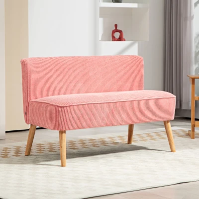 HOMCOM Zweisitzer-Sofa, elegantes Skandi Design, massiver Holzrahmen, bis 150 kg, 117 x 56,5 x 77 cm, Rosa