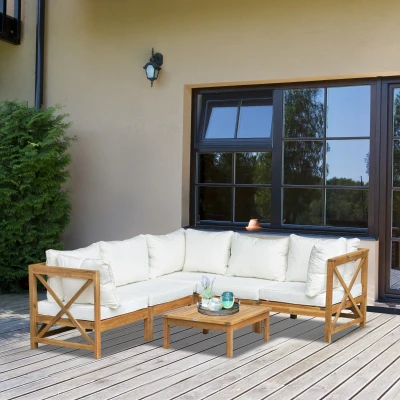 Outsunny 6 PCS Wood Frame Patio Dining Set Cream White