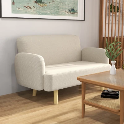HOMCOM Divano 2 Posti Moderno Effetto Velluto Imbottito Crema
