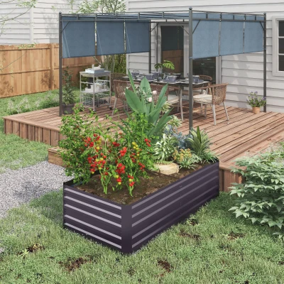 Outsunny Galvanised Steel Raised Garden Beds 180x90cm Grey