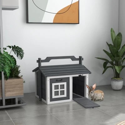 PawHut Portable Indoor Rabbit Hutch with Openable Roof - Grey