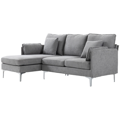 HOMCOM Canapé 3 Places Méridienne Tissu Gris