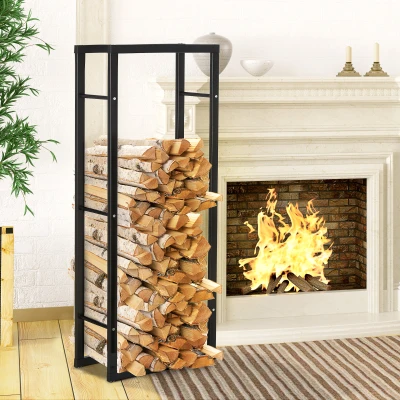 HOMCOM Porta Legna Verticale in Metallo Nero 60x25x150 cm