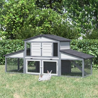 PawHut Conigliera 225cm x 70cm x 100cm Grigio, Bianco