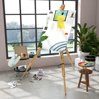 Vinsetto Caballete de Pintura Plegable Caballete para Pintar con Altura Ajustable y Trípode de Madera de Haya 93x84x183cm Natural