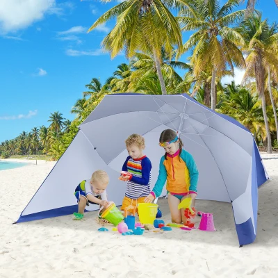 Outsunny Parasol Plage UPF 50+ Portable Bleu Marine