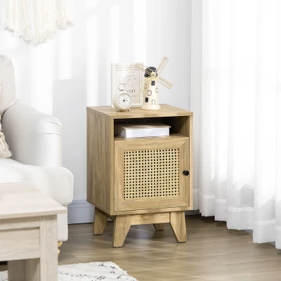 HOMCOM Bedside Table Rattan Element with Shelf 39x35cm Natural