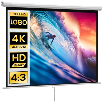 HOMCOM Pantalla Proyector de 84 Pulgadas Formato 4:3 4K Pantalla de Proyección Montaje en Pared o Techo Blanco