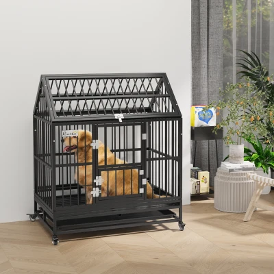 PawHut Heavy Duty Dog Crate on Wheels with Tray 43"
