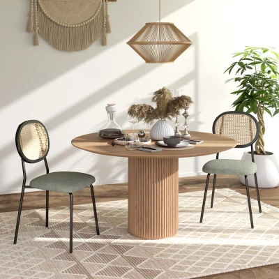 HOMCOM Pack de 2 Sillas de Comedor con Respaldo de Ratán Sintético y Marco de Acero para Salón 44x54x87 cm Verde Oscuro y Negro