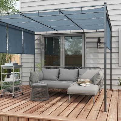 Outsunny Outdoor-Sitzgruppe, Ecksofa mit Beistelltisch, Polyrattan/Stahlrahmen, Hellgrau