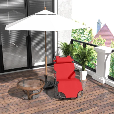 Outsunny Chaise Longue Pliante Rouge Têtière Oxford