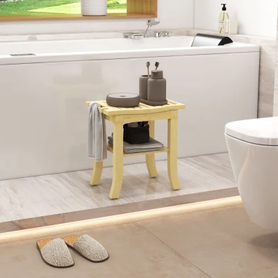 HOMCOM Banc Douche Bambou Étagère Rangement Naturel