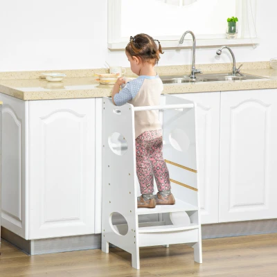 HOMCOM Toddler Step Stool Adjustable Safety Rail White
