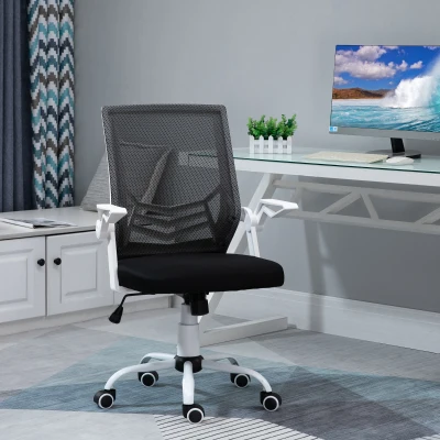 Vinsetto Silla de Oficina Ergonómica Silla de Malla con Altura Ajustable Reposabrazos Abatible Soporte Lumbar Transpirable para Adolescentes Adultos 62,5x55x94-104 cm Negro
