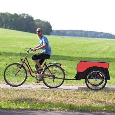 HOMCOM Transportanhänger Lastenanhänger Fahrrad Anhänge Lasten-Fahrradanhänger CargoTrailer (Rot-Schwarz)