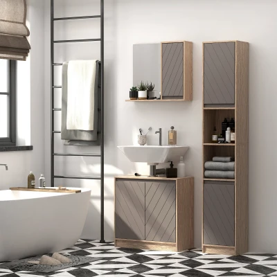 HOMCOM Armadio a specchio 57cm x 14.2cm x 49.2cm Grigio, Colore Rovere