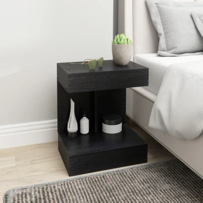 HOMCOM Nachttisch, Beistelltisch mit Schublade und Ablagefach, Moderner Sofatisch mit Regal für verschiedene Räume, Schwarz