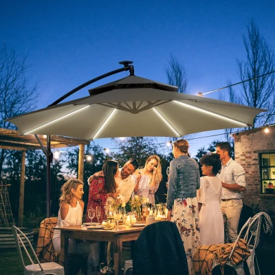 Outsunny Cantilever Parasol Light Grey with LED Solar Lights